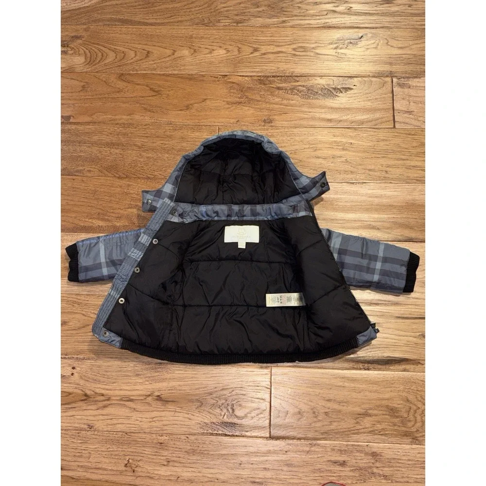 Burberry Baby Boys Blue Plaid Winter Puffer‎ Hooded Jacket Coat Blue 9 Months